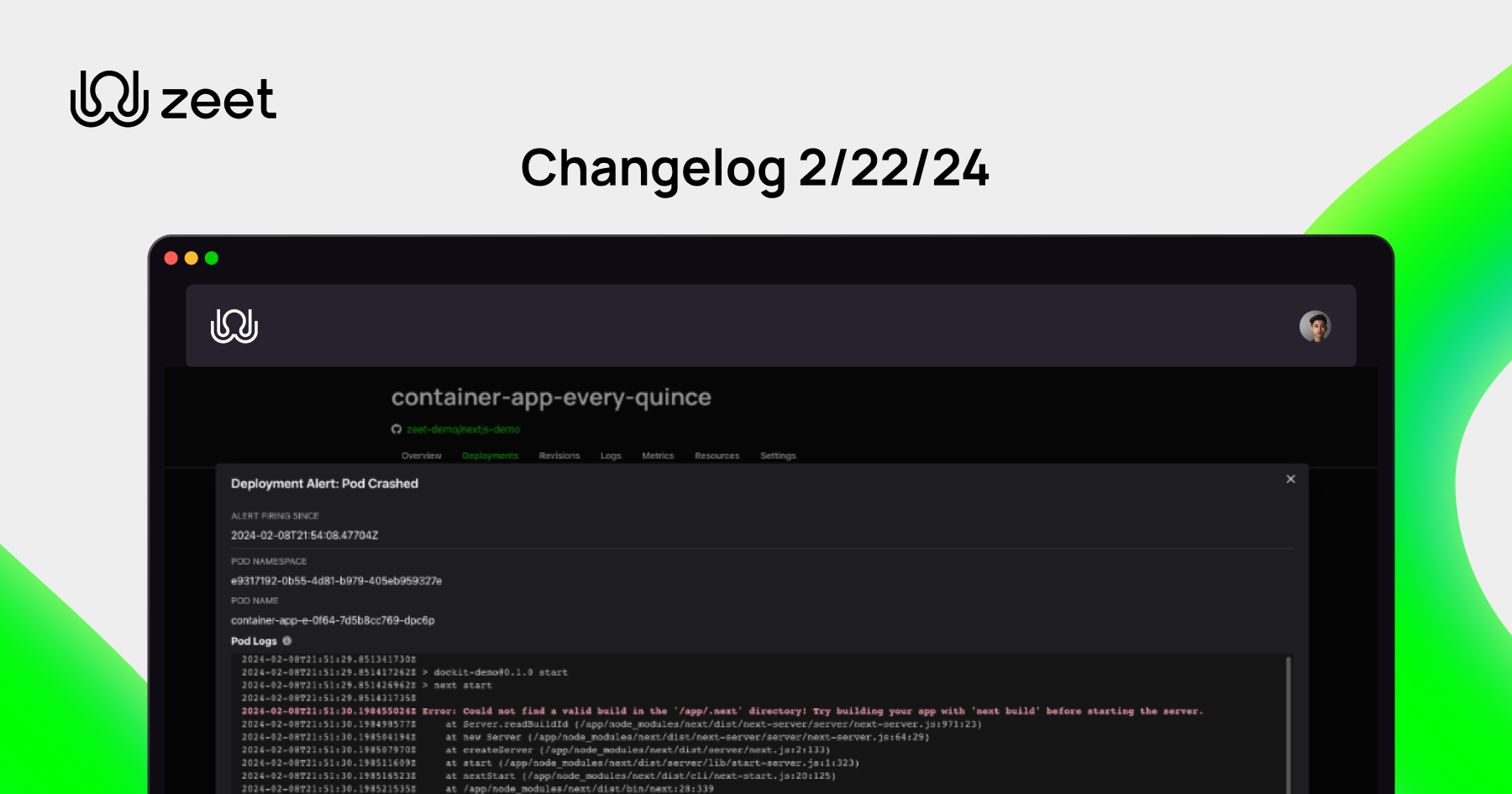 Changelog 2.22.2024 Ephemeral Envs, Log Snapshot, Container Apps